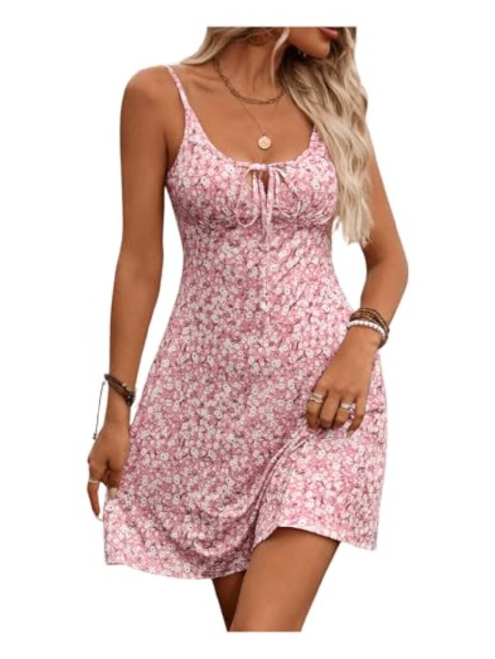 Floerns Women's Floral Print Milkmaid Cami Dress Tie Front A Line Short